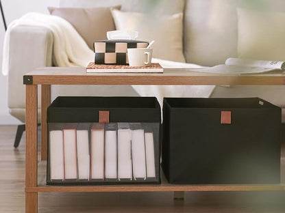 StorageWorks Closet Storage Bins, Extra Large Storage Baskets with Clear Window and Handles, Foldable Fabric Organizer for Clothes, Shelves, Black, 3 Pack
