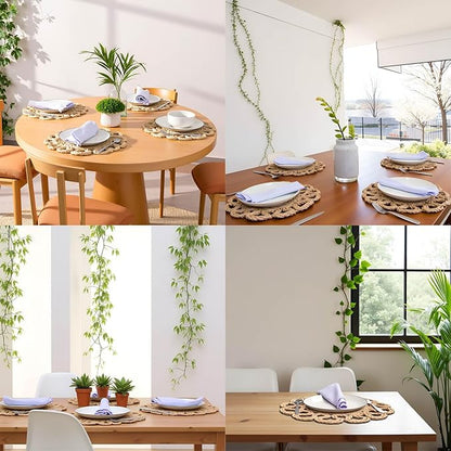 13.8" Set of 8 Round Seagrass Placemats | Boho Woven Rattan Table Mats | Farmhouse Wicker Spring Plate Chargers Like Water Hyacinth, Corn Husk for Wedding, Party, Christmas, Events