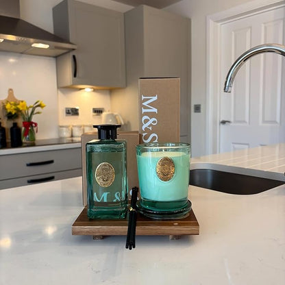 M&SENSE Natural Clean Scented Soy Candle | Fresh Linen & Neon Blue | 9.2 oz, 50H Burn Time | Luxury Scented Candle for Relaxation, Gifting, Home Décor | Ideal for Bedroom, Office, Party Ambiance