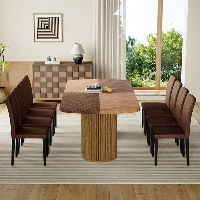 Dining Table Set for 10,Large 79" Rectangular Kitchen Table Set for 10 with Cushioned Chairs,Modern Mid-Century Wood Dining Room Table Set for 10,Ideal for Dining & Gatherings
