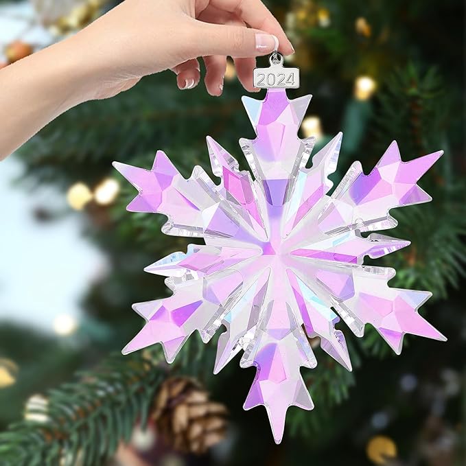 2025 Annual Edition Snowflake Crystal Christmas Ornament, Large Ornaments Display Winter House Decor with Gift Box(Colourful A)