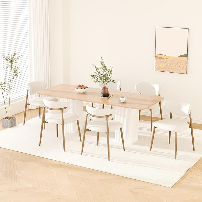 Dining Chairs Set of 6, Upholstered Dining Room Chairs with Metal Legs and Anti Slip Pads, Curved Back Wood Kitchen Chair for Home and Restaurant Use, Beige