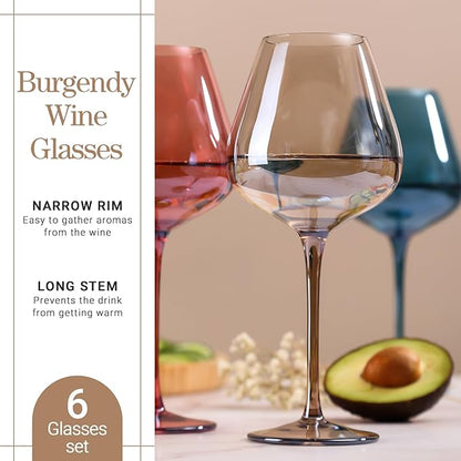 Physkoa 2025 Trendy Mocha Mousse Color Wine Glasses Set 6-18oz Long Stem Amber Smokey Wine Glasses-Hand Blown Mocha Stemware for Home Party