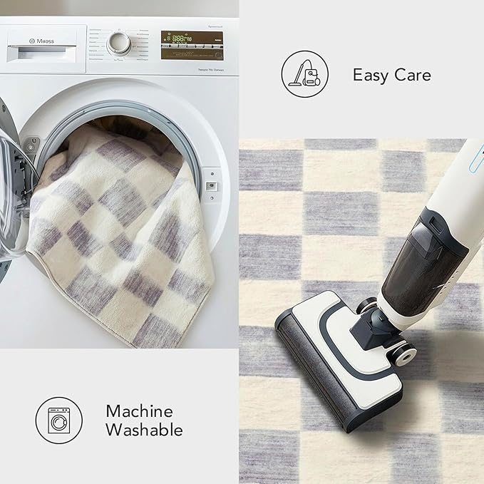 EVERGRACE Checkered Plaid Area Rug 3x5, Soft Fuzzy Faux Wool Rugs Washable Anti Slip Rugs Small Rug Carpet for Entryway Bedroom Living Room Hallway Kitchen Dining Room and Laundry Room, Light Gray