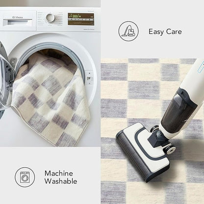 EVERGRACE Checkered Plaid Area Rug 2x3, Soft Fuzzy Faux Wool Rugs Washable Anti Slip Rugs Small Rug Carpet for Entryway Bedroom Living Room Hallway Kitchen Dining Room and Laundry Room, Light Gray