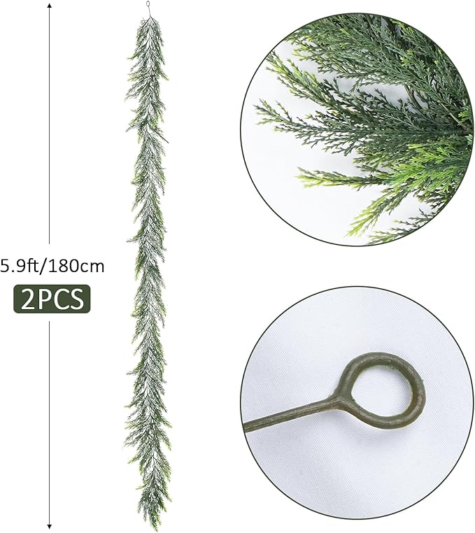2 Pack Artificial Christmas Garland Decoration 5.9 Ft Norfolk Pine Garland Winter Garland for Fireplace Stairs Cabinet Home Table Outdoor Decor
