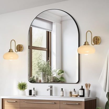 KCO Lighting Brass Gold Wall Sconces Set of 2 Mid Century Glass Wall Sconces Set of Two Modern Globe Wall Light Round Wall Light Bedroom Fixtures 2 Pack