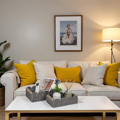 CubesLand Scalloped Edge Toilet Paper Storage Basket, Living Room Home Cozy Decor Basket, Paper Rope Small Baskets for Over Toilet Storage Shelf, Shelves, with 2 Wooden Handles, Grey