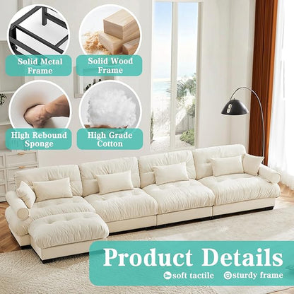 SoarFlash Velvet Sectional Sofa Ottoman, Beige