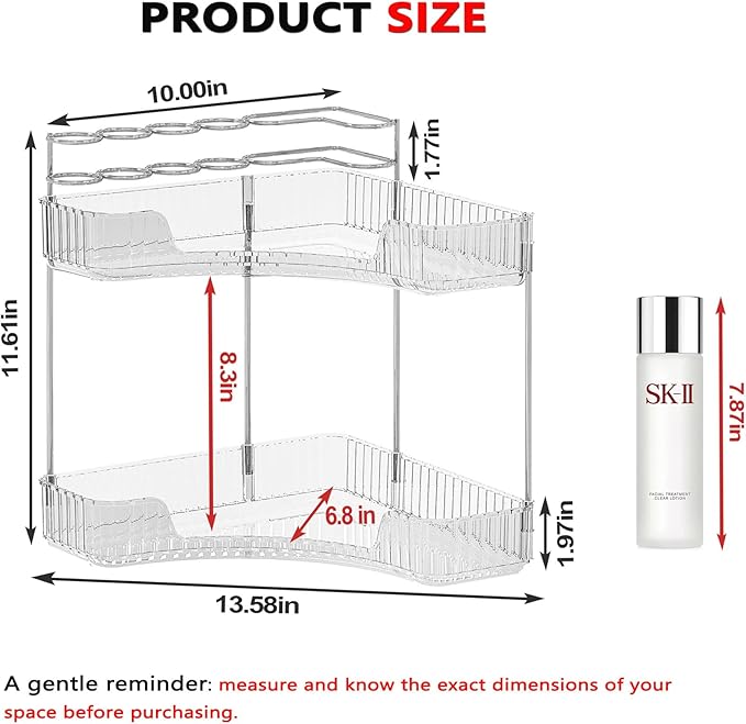 SUNZOS Bathroom Counter Organizer, 2-Tier Corner Bathroom Organizer Countertop with Makeup Brush Holder, Vanity Makeup Cosmetic Storage, Corner Storage for Kitchen, Dresser