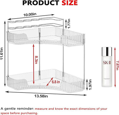 SUNZOS Bathroom Counter Organizer, 2-Tier Corner Bathroom Organizer Countertop with Makeup Brush Holder, Vanity Makeup Cosmetic Storage, Corner Storage for Kitchen, Dresser