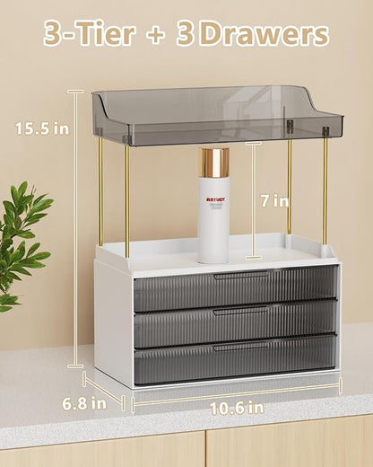 Bathroom Organizers and Storage, Makeup Organizer (Sturdy Durable Attractive), Ideal for Vanity, Countertop, Counter, Perfume, Skincare, Cabinet, Cosmetic, Dresser Organizer (Black)