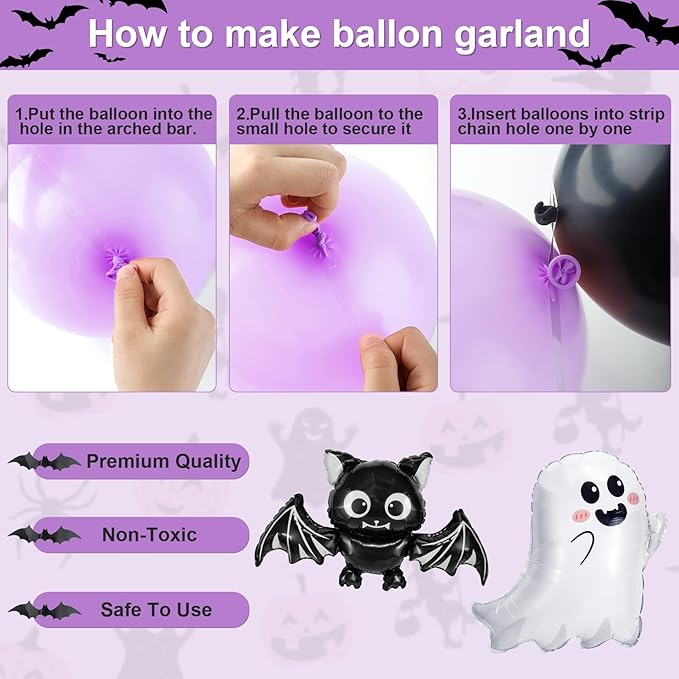 Amandir Pink Purple Halloween Birthday Party Decorations, Happy Boo Day Glitter Banner Halloween Balloon Arch Garland kit Foil Bat Ghost Balloons Cake Topper for Kids Girl Spooky Baby Shower Supplies