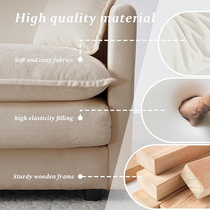 SoarFlash Chenille Sectional Sofa, Comfy Modular Coush Sofa with Ottoman, Modern 2 Seat Recliner Deep Seat Sofa Set for Living Room,Light Coffee