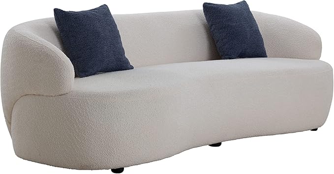 KEIKI 87" Curved Oversized Boucle Cloud Sofa with Thickened Seat Cushions and Backrest, Modern Style 3-Seater Upholstered Corner Fluffy Couch, No Assembly Required, for Apartment, Living Room, Beige
