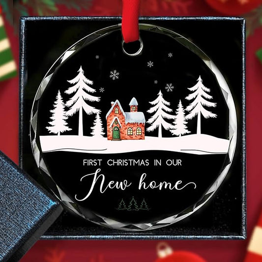Our First Christmas in Our New House 2025 Christmas Glass Ornament 2025 - Ornament Glass Hanging Decoration for Holiday Travel, Welcome Gift for Her, Couples, or New Owners/A04