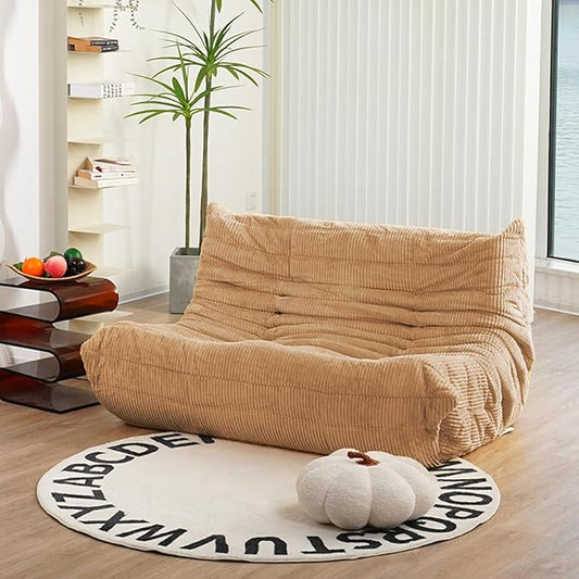 N&V Fireside Loveseat Mid Century Armless Twin Floor Sofa Corduroy Lounge Chair Accent Chair, Beige
