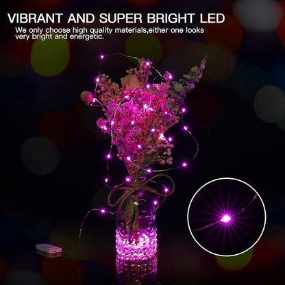 Brightown Valentine's Day 12 Pack Pink Led Fairy Lights Battery Operated String Lights Waterproof Silver Wire 7 Feet 20 Led Firefly Starry Moon Lights for DIY Wedding Party Bedroom
