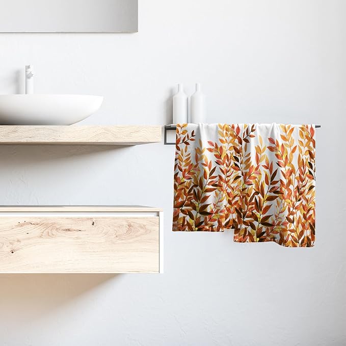 Orange Eucalyptus Hand Towels Set of 2 Fall Leaves Botanical Plant Decorative Soft Absorbent Kitchen