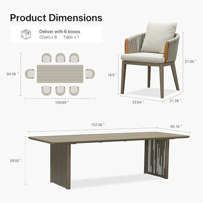 PURPLE LEAF Outdoor Dining Table Set of 9, Aluminum Outdoor Patio Table and Chairs Set with Olefin Cushions, Patio Furniture Set for Garden or Deck, Beige