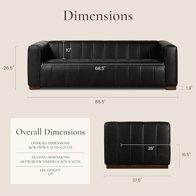 POLY & BARK Canale 86" Sofa in Onyx Black
