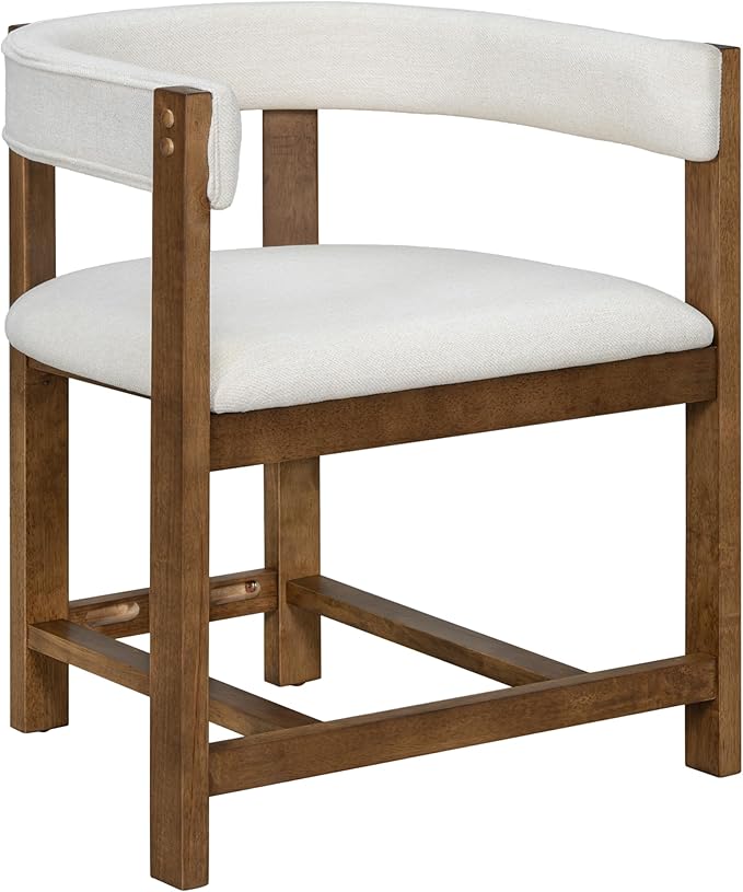 Christopher Knight Home Set of 2 Arley Modern Fabric Upholstered Dining Sturdy Wooden Kitchen Side Chair with Ergonomic Backrest and Footrest, Soft Padded Barrel, Beige+Walnut