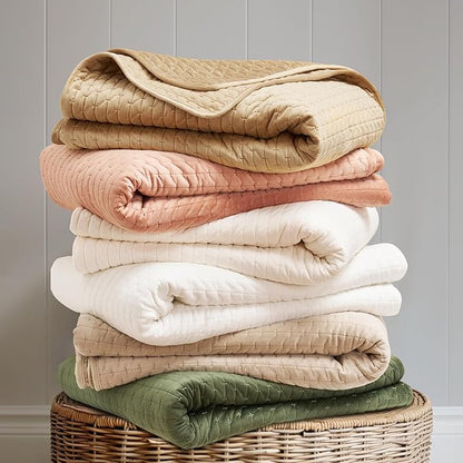 EVERGRACE Luxury Velvet Quilt Set King Size 3 Piece, Soft Cross-Stitch Velvet Comforter Set with Pillow Shams, Lightweight Coverlet Bedspread Bedding Set for All Seasons, Cream White