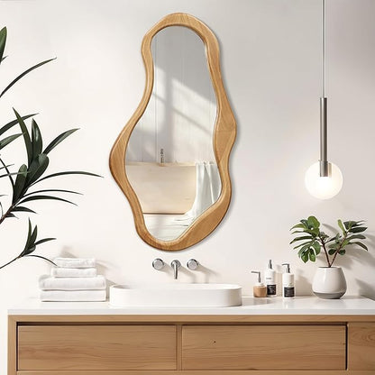 LuxenHome Asymmetrical Wall Mirror, 22"x 39" Natural Irregular Mirror for Wall Decor with Wood Frame, Wall Mirrors Decorative for Living Room, Bathroom, Bedroom, Dining Room, Entryway