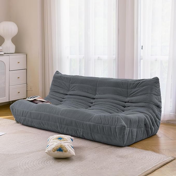 N&V Fireside 3 Seater Sofa Mid Century Armless Twin Floor Sofa Corduroy Lounge Chair Foam Accent Chair, Frost Grey