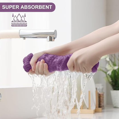Homaxy 100% Cotton Kitchen Towels and Dishcloths Set, 12 x 12 Inches and 13 x 28 Inches, Set of 12 Bulk Kitchen Towels Set, Ultra Soft Absorbent Dish Cloths for Washing Dishes, Purple