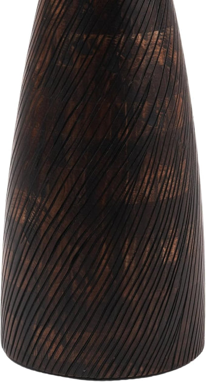 Mid-Century Farmhouse Cottagecore Accent Drink Table, Round Solid Mango Wood Accent Table with Carved Cone Base Minimalist Design for Small Spaces, Living Room, Bedroom or Entryway, Walnut, Assembled