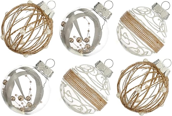 XmasExp Christmas Ball Ornaments Set, Farmhouse Rustic Christmastree Decorations,12ct Large Shatterproof Plastic Hanging Ornaments, 70mm/2.76", Beige