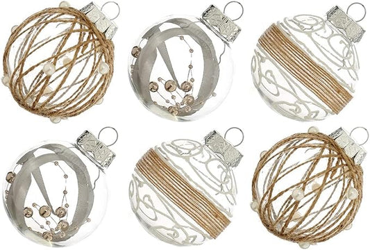 XmasExp Christmas Ball Ornaments Set, Farmhouse Rustic Christmastree Decorations,12ct Large Shatterproof Plastic Hanging Ornaments, 70mm/2.76", Beige