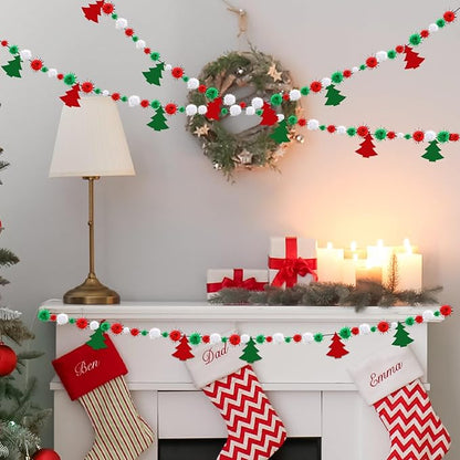 UPINS 600 Pcs Christmas Pom Poms Balls, Glitter Red Green White Craft Balls for Christmas Party DIY Creative Crafts Decorations Supplies (3 Size)