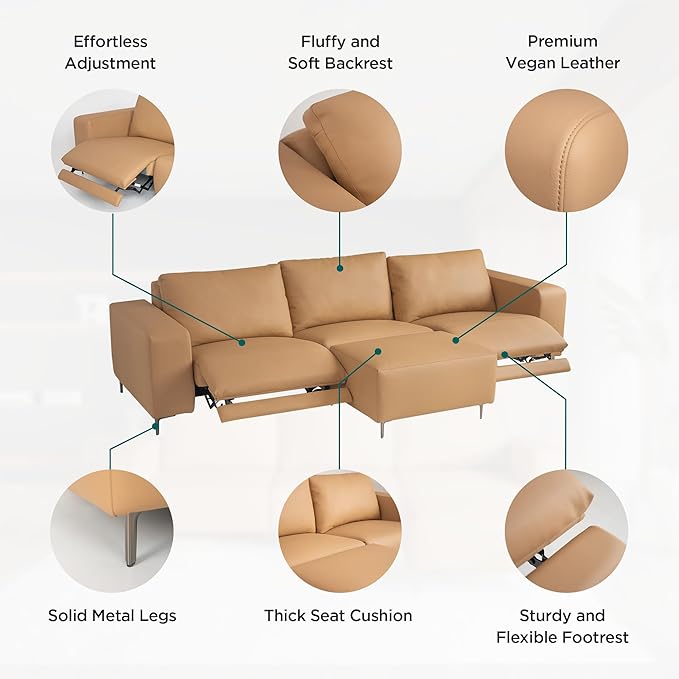 Acanva Dual Power Reclining Sectional Sofa with Movable Ottoman, Modern Vegan Leather Modular Recliner Couch for Living Room, 4 Piece Set