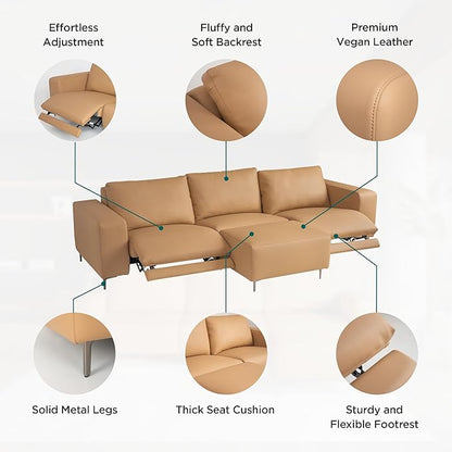 Acanva Dual Power Reclining Sectional Sofa with Movable Ottoman, Modern Vegan Leather Modular Recliner Couch for Living Room, 4 Piece Set