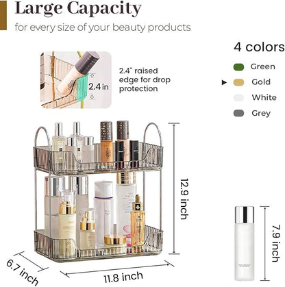 Aveniee Bathroom Counter Organizer Countertop, Makeup Perfume Shelf Storage, 2 Tier Skincare Cosmetic Tray for Dresser Vanity - Grey
