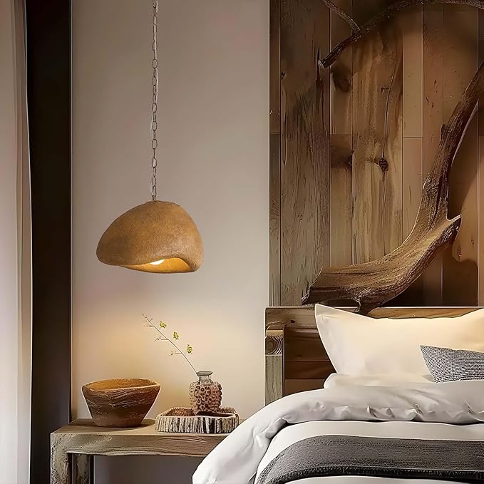 Wabi Sabi Pendant Light Kitchen Island 11.8in Brown Dining Room Lights Fixture Rustic Chandelier Japanese Style Hanging Ceiling Lighting for Bedroom Restaurant Living Room Hallway Foyer