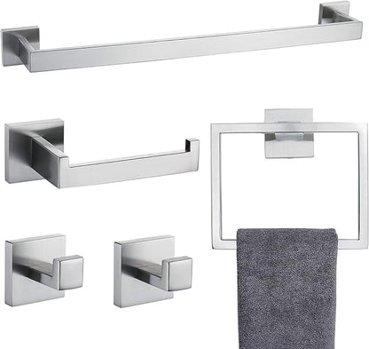 TNOMS Bathroom Towel Bar Set 5 Pieces Brushed Nickel Square Modern Bathroom Hardware Set,Stainless Steel Wall Mounted 23.6-Inch