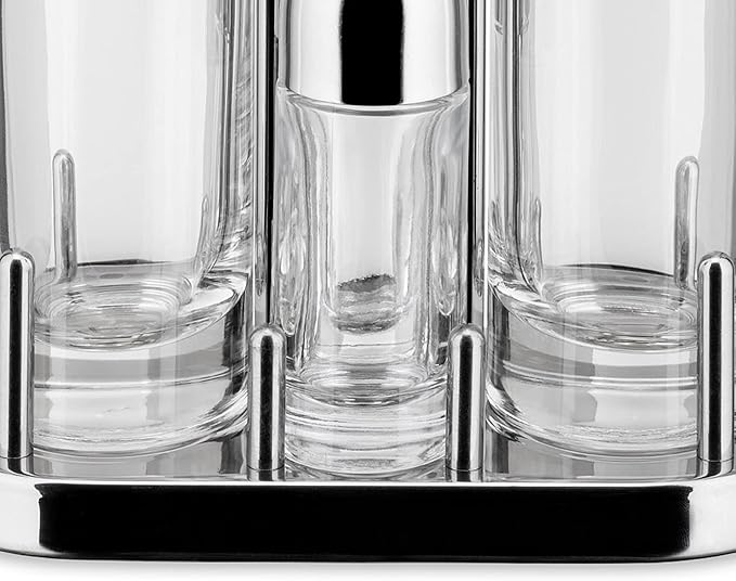 Alessi | 5070 - Design Condiment Set for Oil, Vinegar, Salt and Pepper shaker in 18/10 Stainless Steel and Crystalline Glass