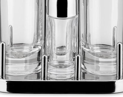 Alessi | 5070 - Design Condiment Set for Oil, Vinegar, Salt and Pepper shaker in 18/10 Stainless Steel and Crystalline Glass