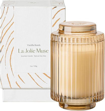 LA JOLIE MUSE Vanilla Bomb Candle, Candle Gifts for Women&Men, Natural Soy Candles for Home Scented, Luxury Jar Candle, 40 Hours Burning Time, 7oz