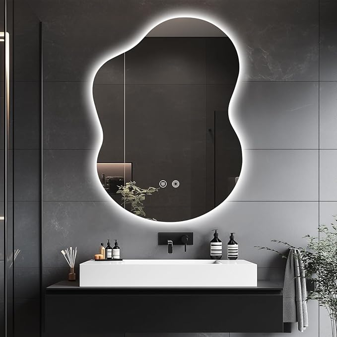 30"x22" Irregular LED Bathroom Wall Mirror with Front & Backlight, Anti-Fog, Dimmable, 3 Color Modes, Wall-Mounted [Horizontal/Vertical]