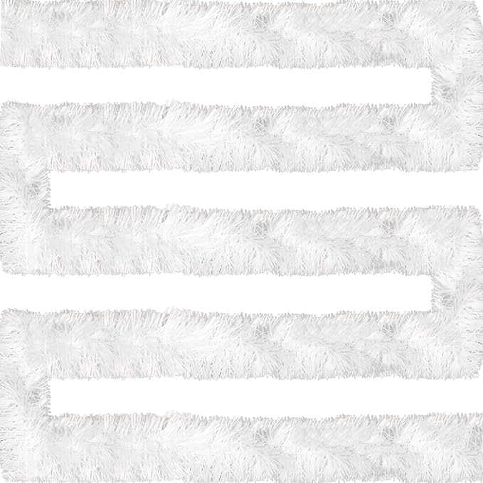 Jishi 50 FT Christmas Garland White Tinsel Garland Christmas Tree Decorations - Non-Lit Xmas Holiday Decor Outdoor Indoor Home Garden Outside Wedding Party Artificial Thick White Decorative Garland