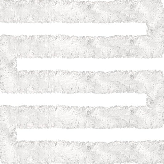 Jishi 50 FT Christmas Garland White Tinsel Garland Christmas Tree Decorations - Non-Lit Xmas Holiday Decor Outdoor Indoor Home Garden Outside Wedding Party Artificial Thick White Decorative Garland