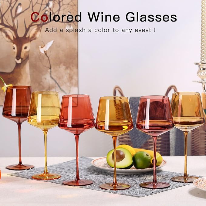Terracotta Wine Glasses Set of 6- Hand-Blown Colored Crystal Stemware With Long Stem and Thin Rim,Crystal Glasses for Wine & Cocktails, Premium Gift for Wedding, Anniversary, Birthday – Hand Wash