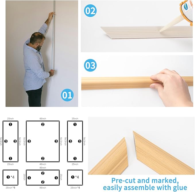 Art3d Pre-Cut Wall Molding Set of 6 pcs, Ready-to-Assemble Wainscoting Panels for Interior Wall Décor Living Room Bedroom Accent Wall - Installed with Glue, 3 Top 3 Bottom, Oak