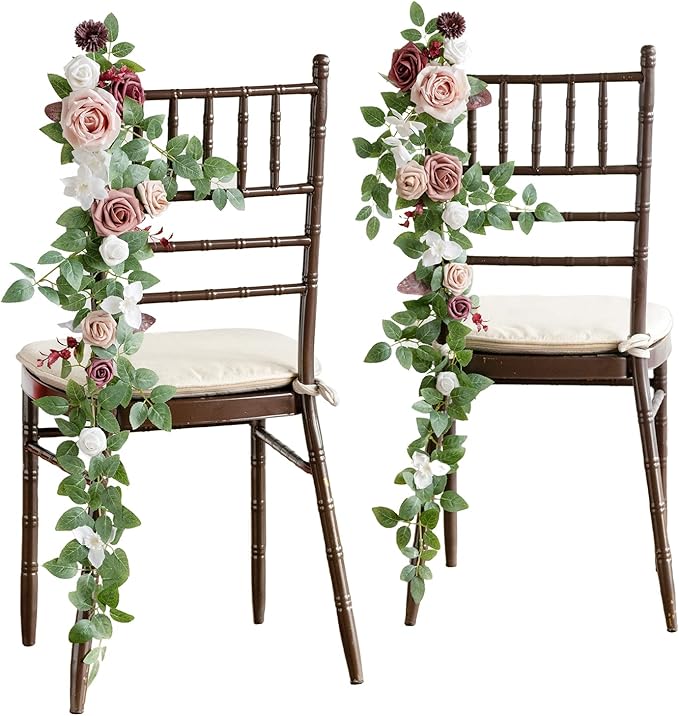 Ling's Moment 10pcs Wedding Chair Decorations Aisle Floral Swag Artificial Pew Flowers Hanging Garland Dusty Rose & Mauve For Ceremony Reception Church Rose Floral Faux Arrangement Party Outdoor Decor