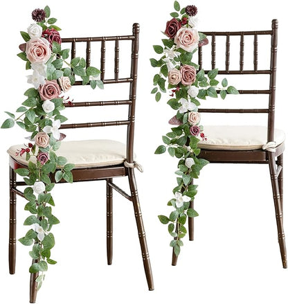 Ling's Moment 10pcs Wedding Chair Decorations Aisle Floral Swag Artificial Pew Flowers Hanging Garland Dusty Rose & Mauve For Ceremony Reception Church Rose Floral Faux Arrangement Party Outdoor Decor