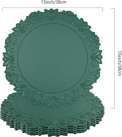 Noctiflorous Round Faux Leather 15 Inch Placemats Set of 4 Waterproof Wipeable Heat Resistant Tablemat for Dining Table Kitchen Non Slip Oilproof Table Place Mat for Indoor Outdoor(Green, 4)